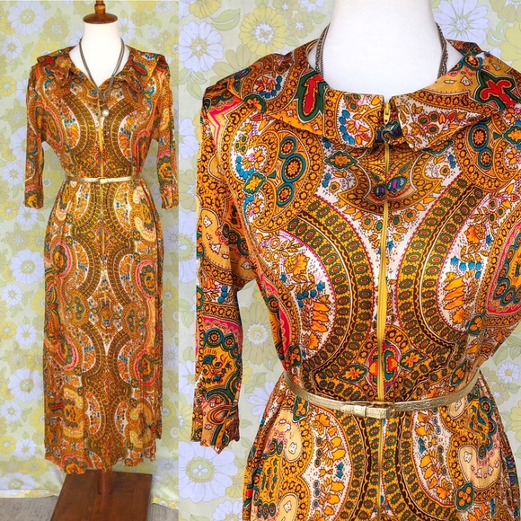 Vintage Dresses & Skirts - Vintage🍄70s Psychedelic Maxi Dress/House Dress